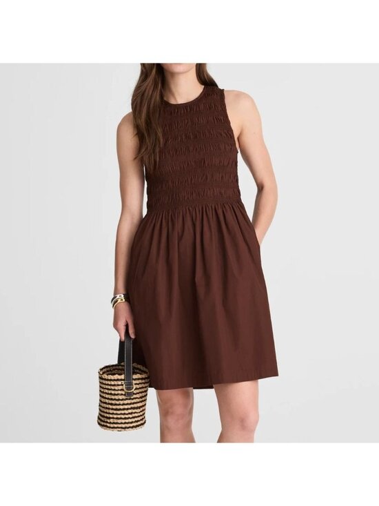 Madewell Dresses & Skirts - NWT Madewell Melody Smocked Mini Dress Women's Sz S Brown Sleeveless Pockets